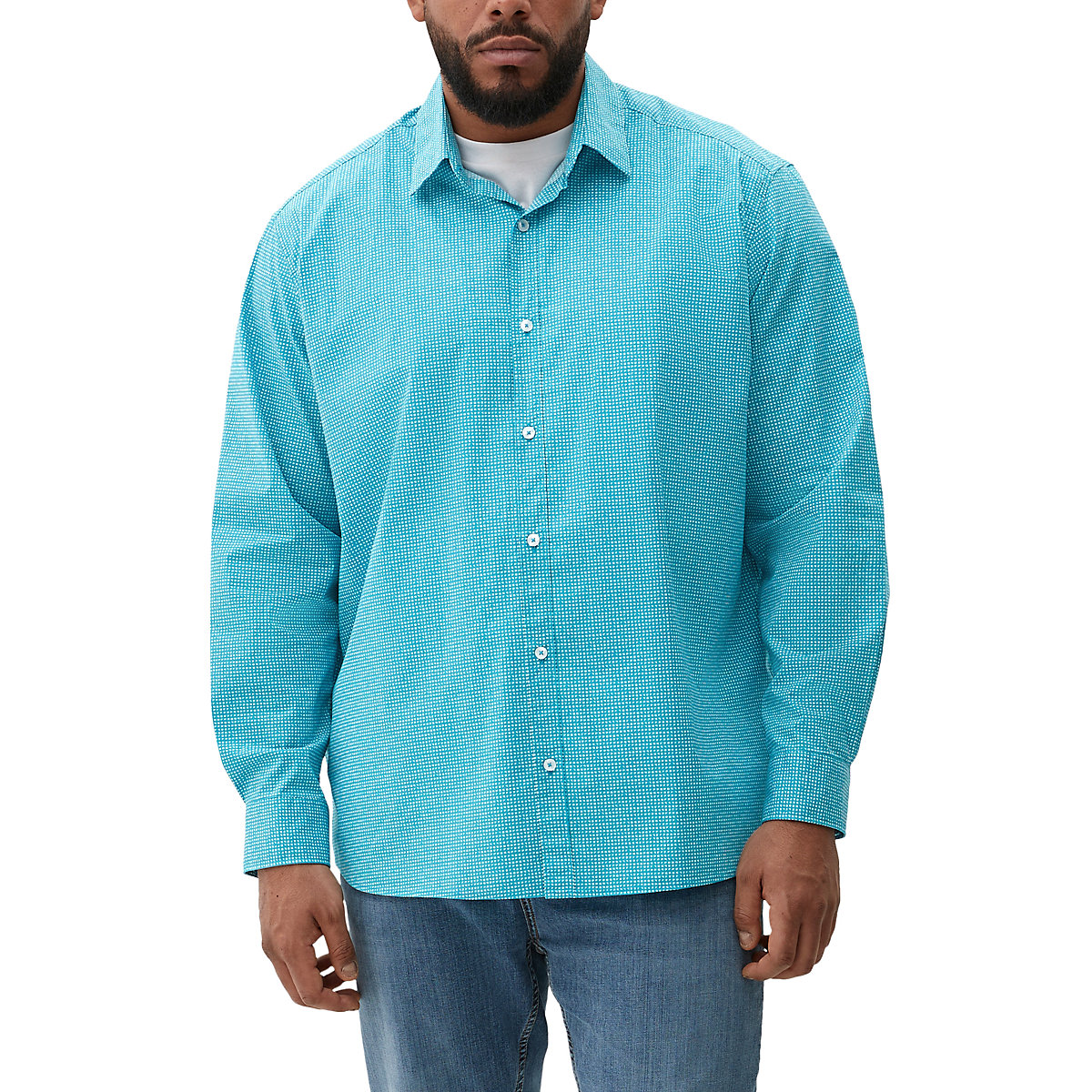 s.Oliver Regular: Hemd aus Baumwollstretch Langarmhemden türkis