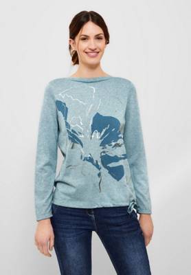CECIL Shirt mit floralem Partprint hellblau