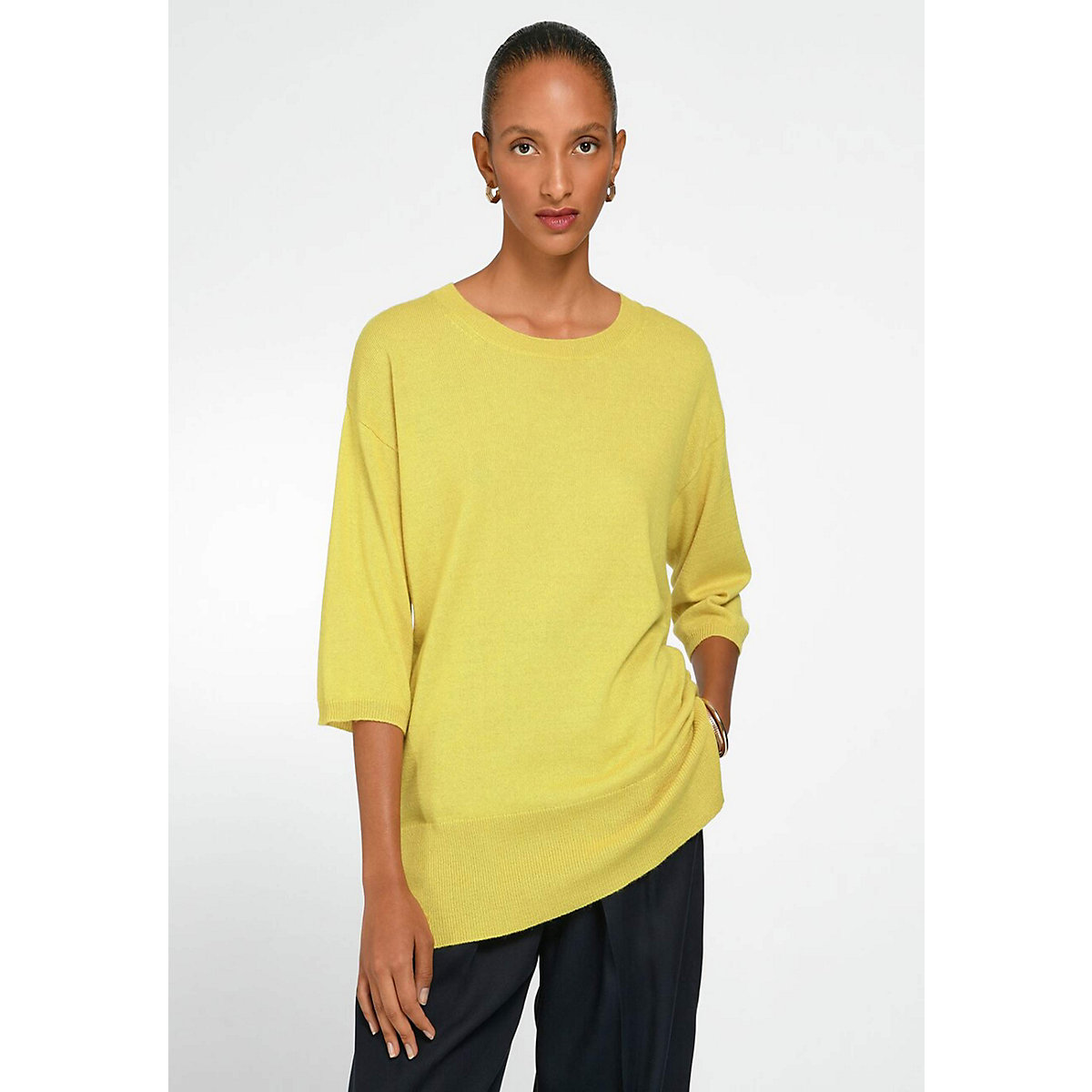 Include Strickrundhalspullover Silk Pullover gelb