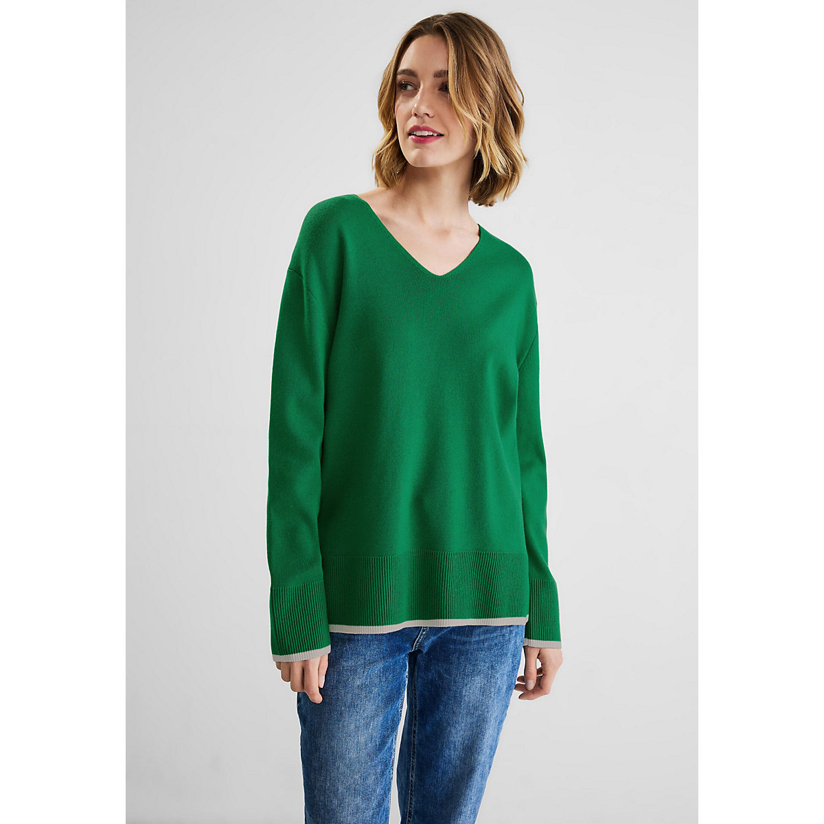 Street One Pullover mit V-Ausschnitt grün