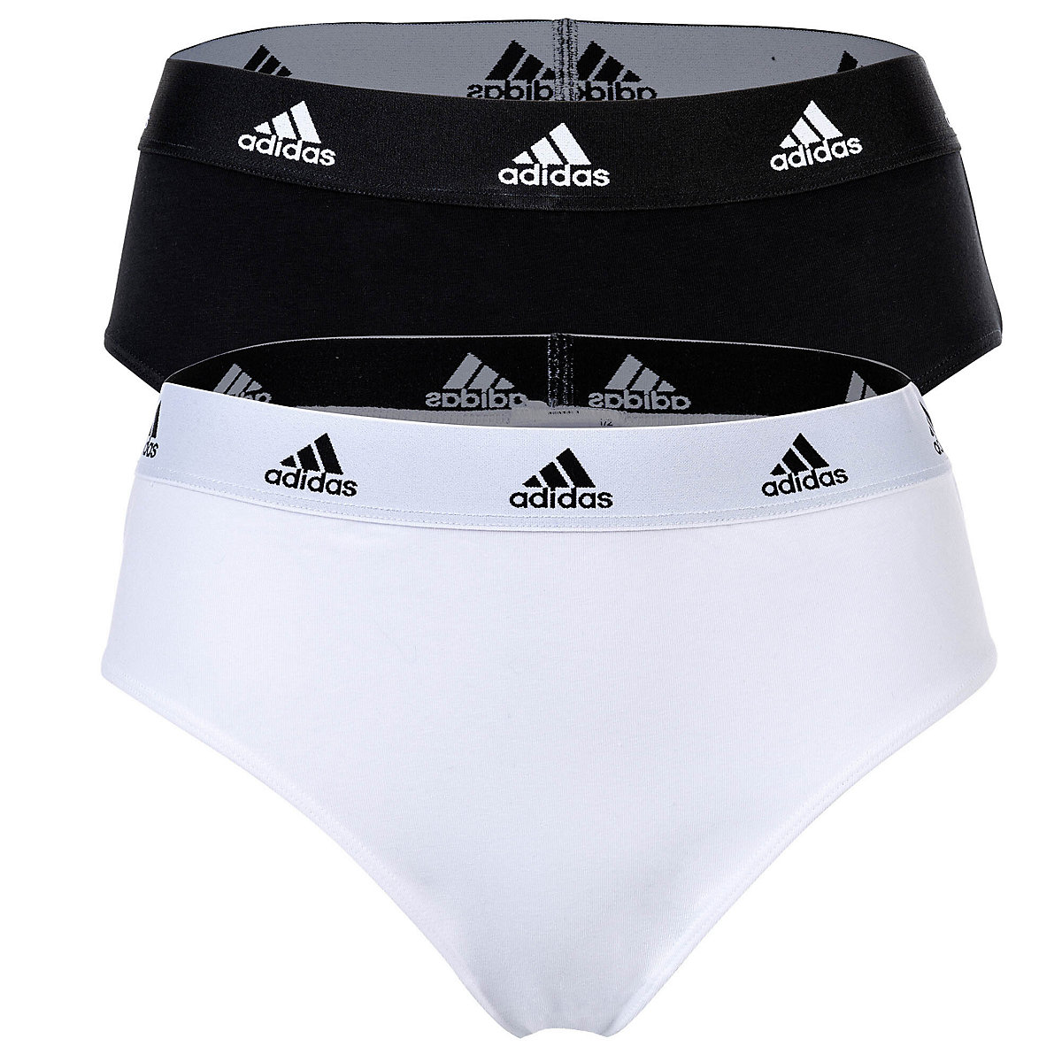 adidas Damen Slip 2er Pack Bikini 2PK Unterwäsche Cotton Stretch Logo uni Slips schwarz/weiß