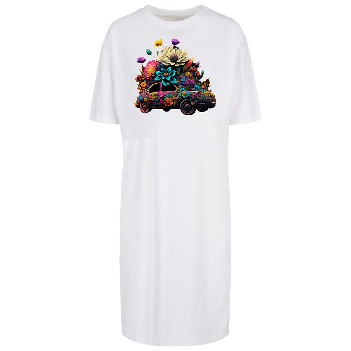 F4NT4STIC Blumen Auto Oversize Kleid Kleider weiß