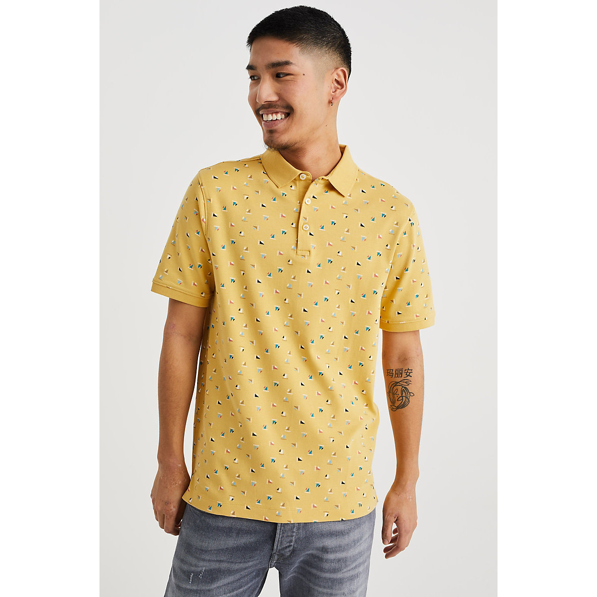 WE Fashion Herren-Poloshirt mit Muster Poloshirts gelb