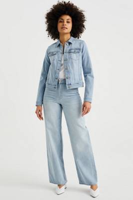WE Fashion Damen-Jeans mit hoher Taille und weitem Hosenbein und Komfortstretch Jeanshosen blau