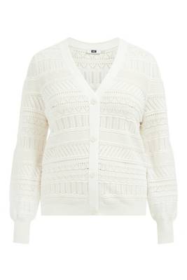 WE Fashion Damen-Strickjacke mit Ajourmuster – Curve Strickjacken weiß