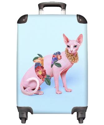 NoBoringSuitcases Kinderkoffer Reisekoffer handgepäck Katze Blumen Goldkette blau mehrfarbig Modell 1