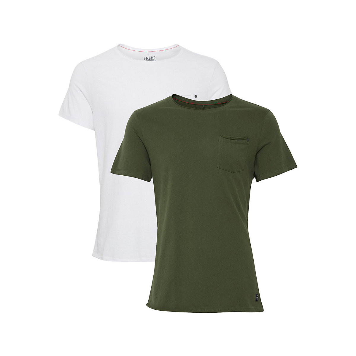 BLEND Einfarbiges Rundhals T-Shirt 2er Stück Set BHNOEL natur/grün