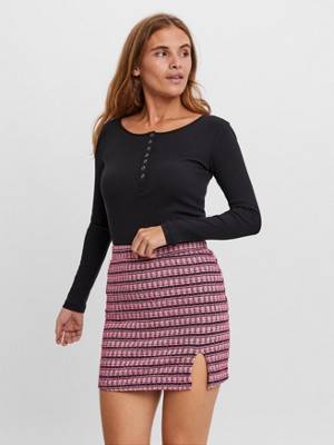 VERO MODA Langarm Henley Shirt Basic Top Oberteil VMNATASHA schwarz