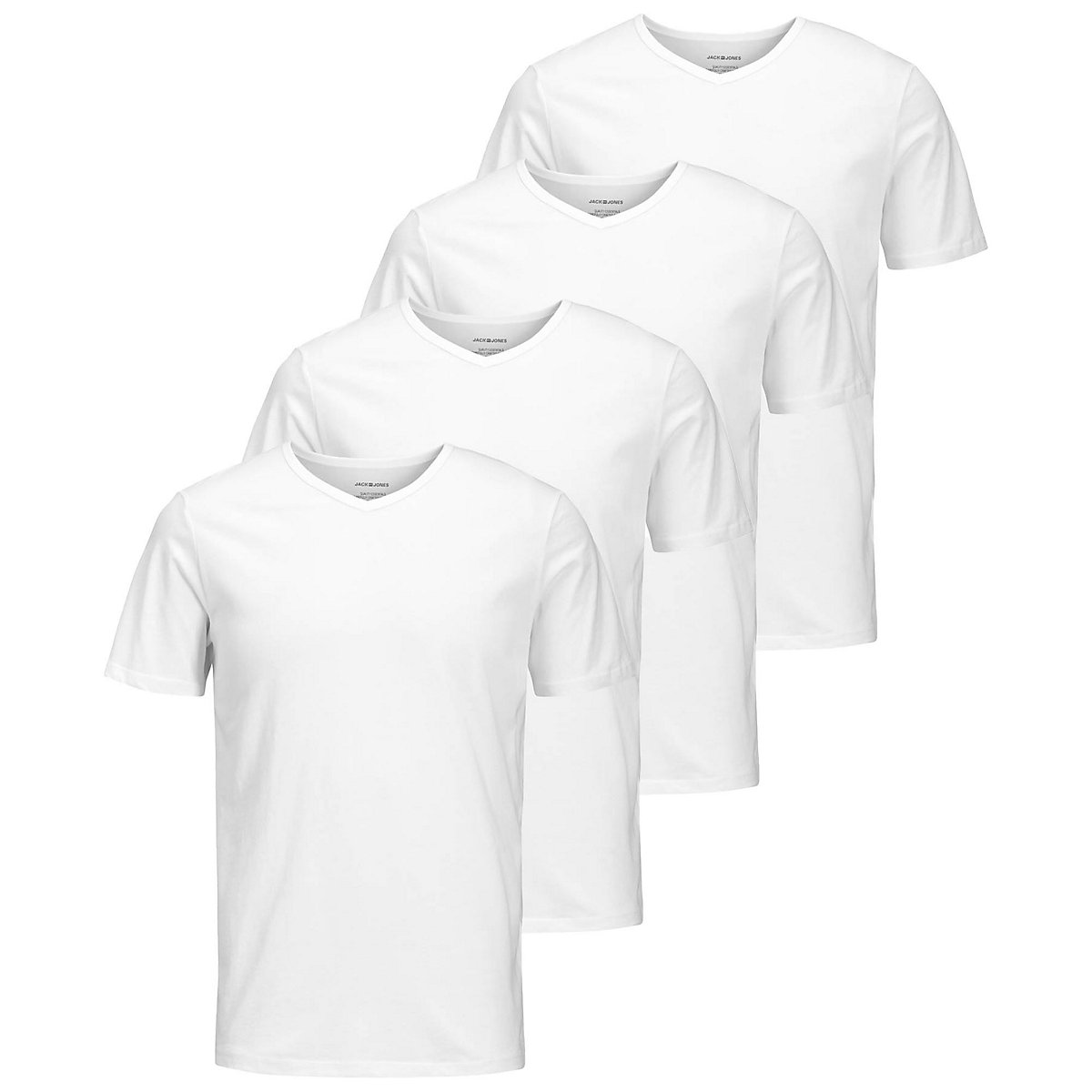 JACK&JONES Herren T-Shirt 4er Pack JACBASIC V-NECK TEE Kurzarm einfarbig Baumwolle T-Shirts weiß JACK&JONES Herren T-Shirt 4er Pack JACBASIC V-NECK TEE Kurzarm einfarbig Baumwolle T-Shirts weiß