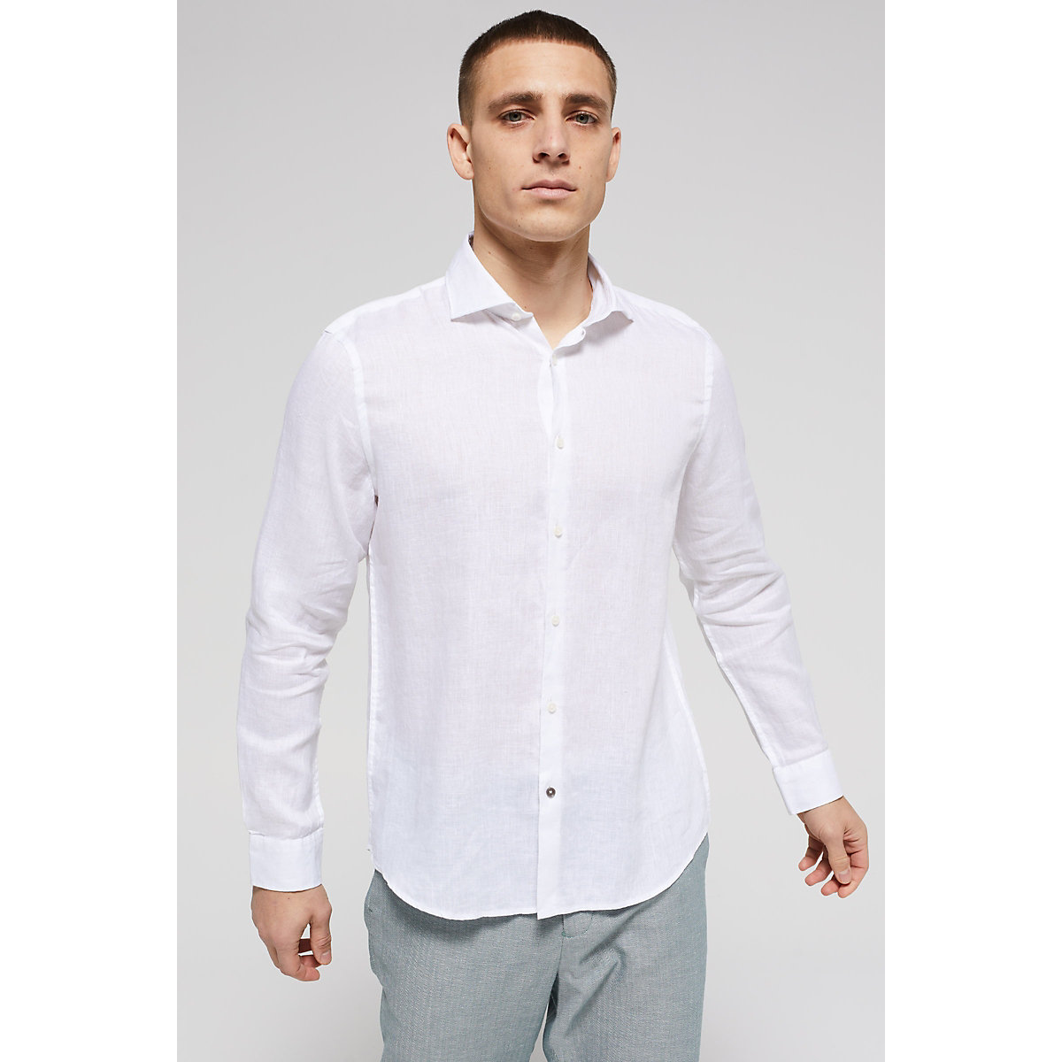WE Fashion Herren-Regular-Fit-Hemd aus Leinen Langarmhemden weiß