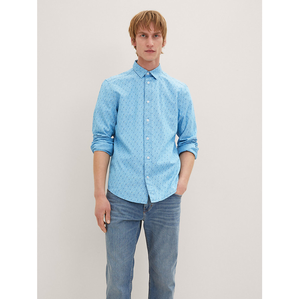 TOM TAILOR Blusen & Shirts Hemd mit Allover-Print  Langarmhemden blau