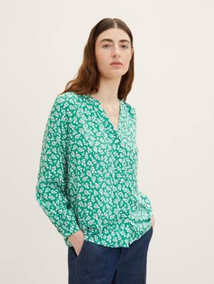 TOM TAILOR Blusen & Shirts Gemusterte Bluse Langarmblusen grün