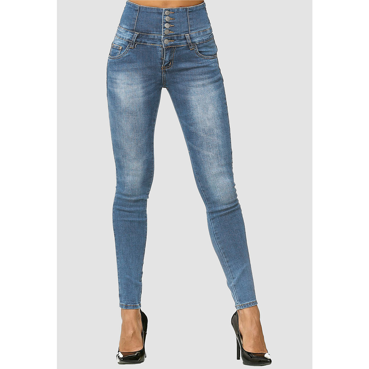 MiSS RJ Skinny Jeans Hose High Waist Demin Stretch Shaping Design blau Modell 2