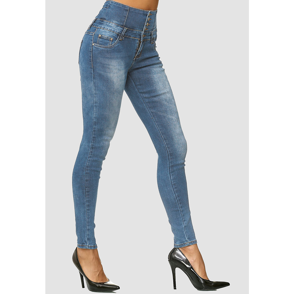 MiSS RJ Skinny Jeans Hose High Waist Demin Stretch Shaping Design blau Modell 2 OY10592