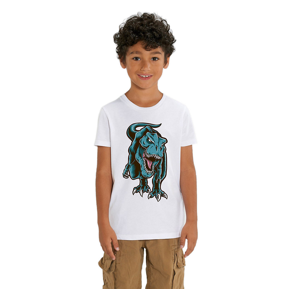 Hilltop Kinder T-Shirt T-Rex Dinosaurier für Kinder weiß