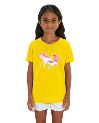 Hilltop Kinder T-Shirt Einhorn Motiv für Kinder gelb