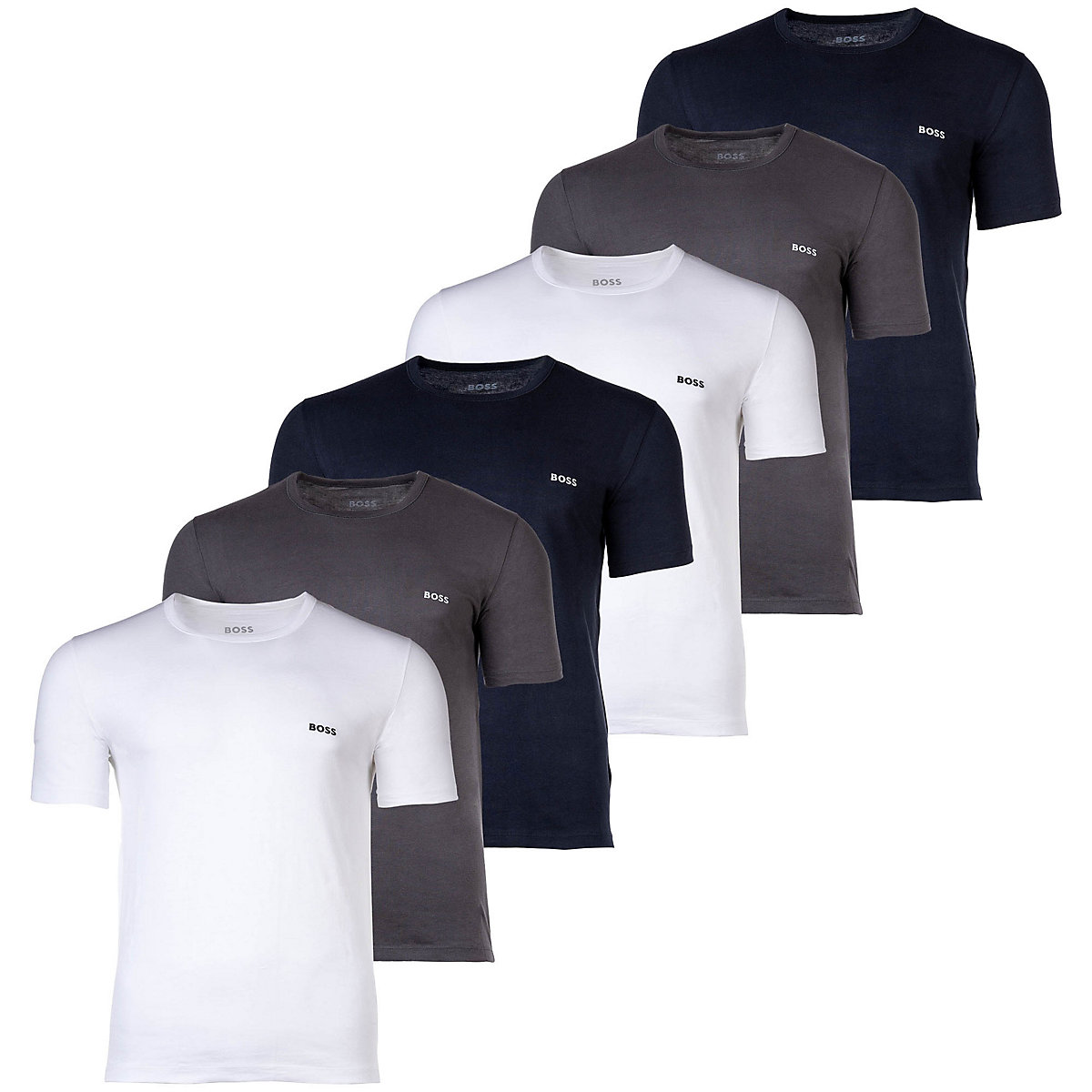BOSS Herren T-Shirt 6er Pack RN 6P Classic Rundhals Kurzarm Cotton uni T-Shirts mehrfarbig