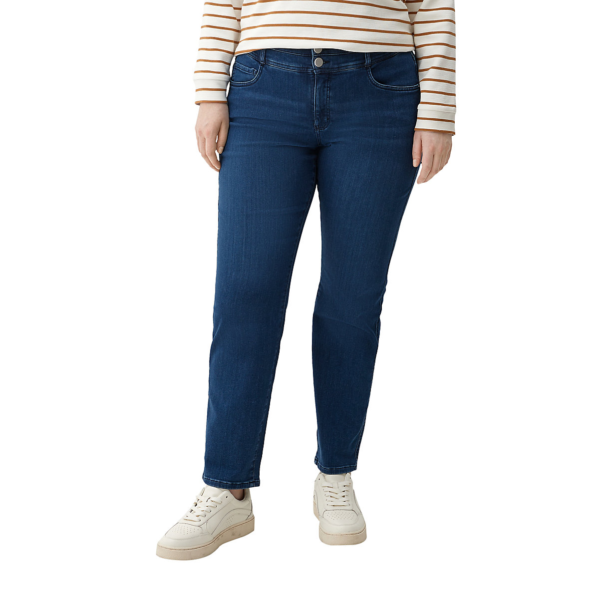 TRIANGLE Slim: Jeans mit doppeltem Bund Stoffhosen blau