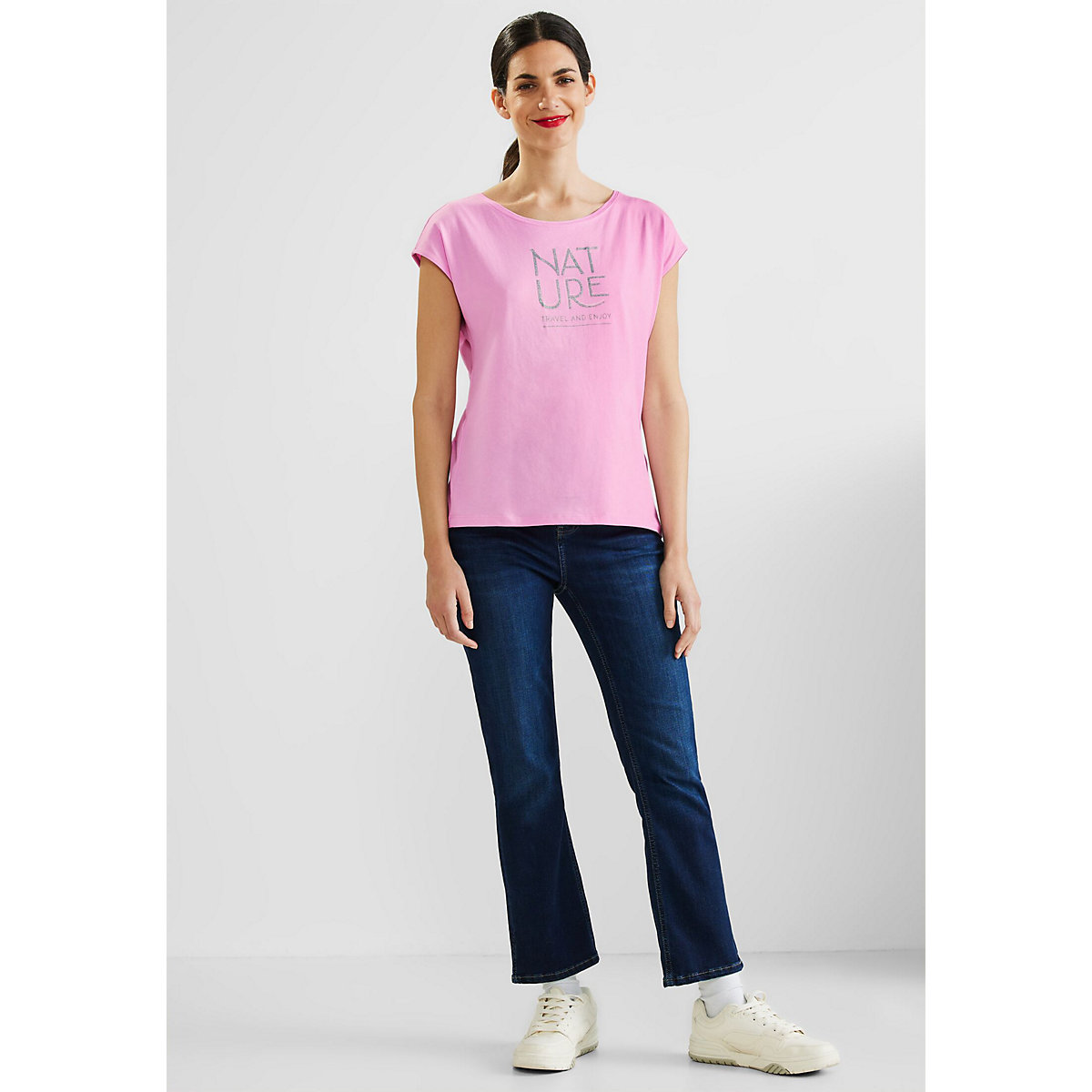 Street One Basic T-Shirt mit Wording rosa