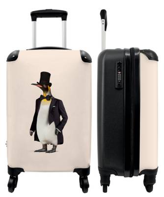 NoBoringSuitcases Kinderkoffer Trolley Reisekoffer Pinguin Tier Hut Schwarz mehrfarbig Modell 1