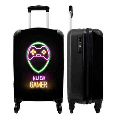 Kinderkoffer - Trolley - Gaming - Zitate - Neon - Alien-Gamer - Controller