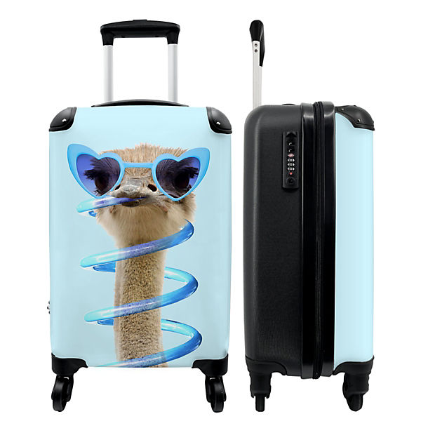 Kinderkoffer - Trolley - handgepäck - Strauß - Sonnenbrille - blau - Tiere