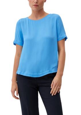 s.Oliver BLACK LABEL Bluse in Crêpestruktur Kurzarmblusen blau