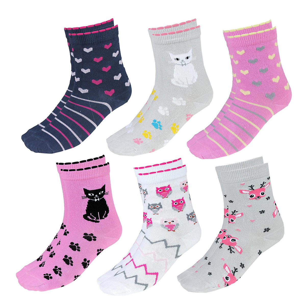 TupTam Kinder Socken Mädchen Jungen Bunt Gemustert 6er Pack für Kinder rosa/grau