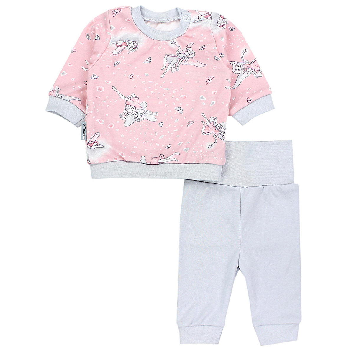 TupTam Baby Mädchen Langarmshirt Babyhose Outfit 2teilig für Mädchen grau/rosa