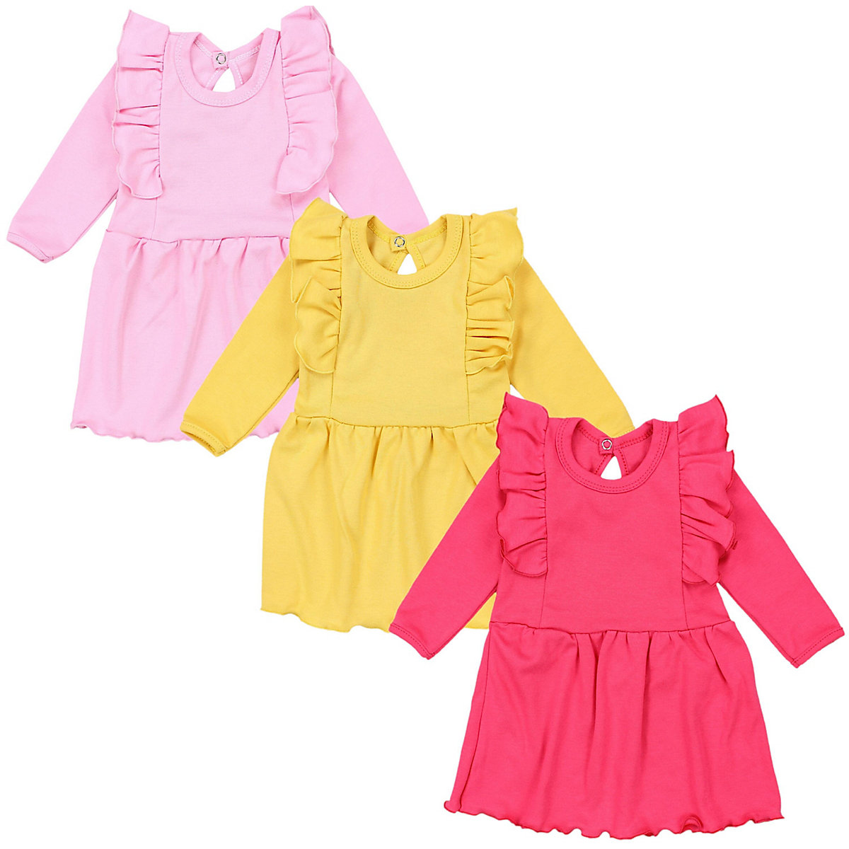 TupTam Baby Mädchen Kleid Langarm Tunika 3er Pack für Mädchen dunkelrosa