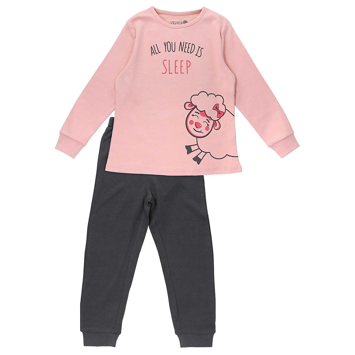 VENERE Schlafanzug Herbst Winter Schlafanzüge für Mädchen schwarz/rosa