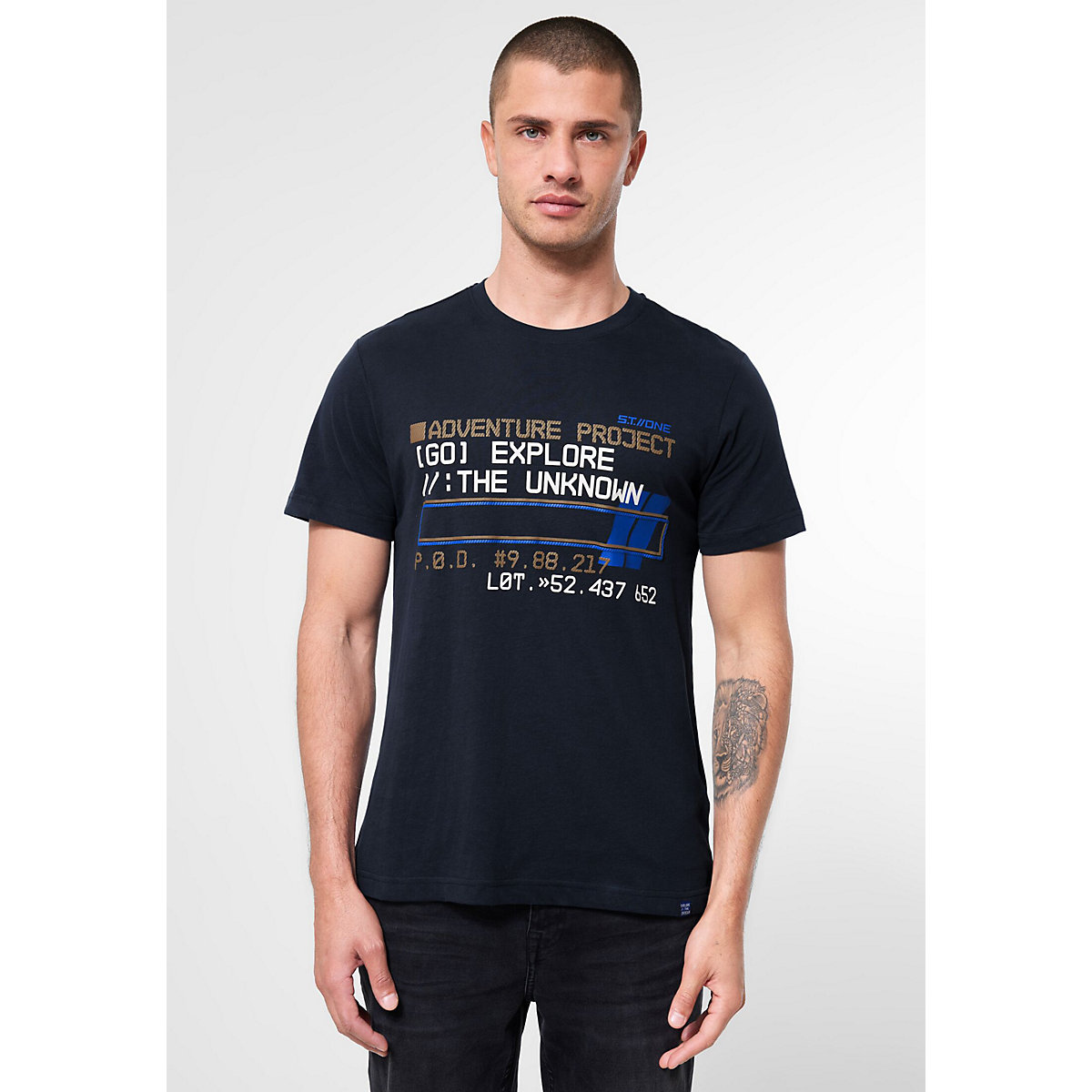 T-Shirt im Printmix dunkelblau