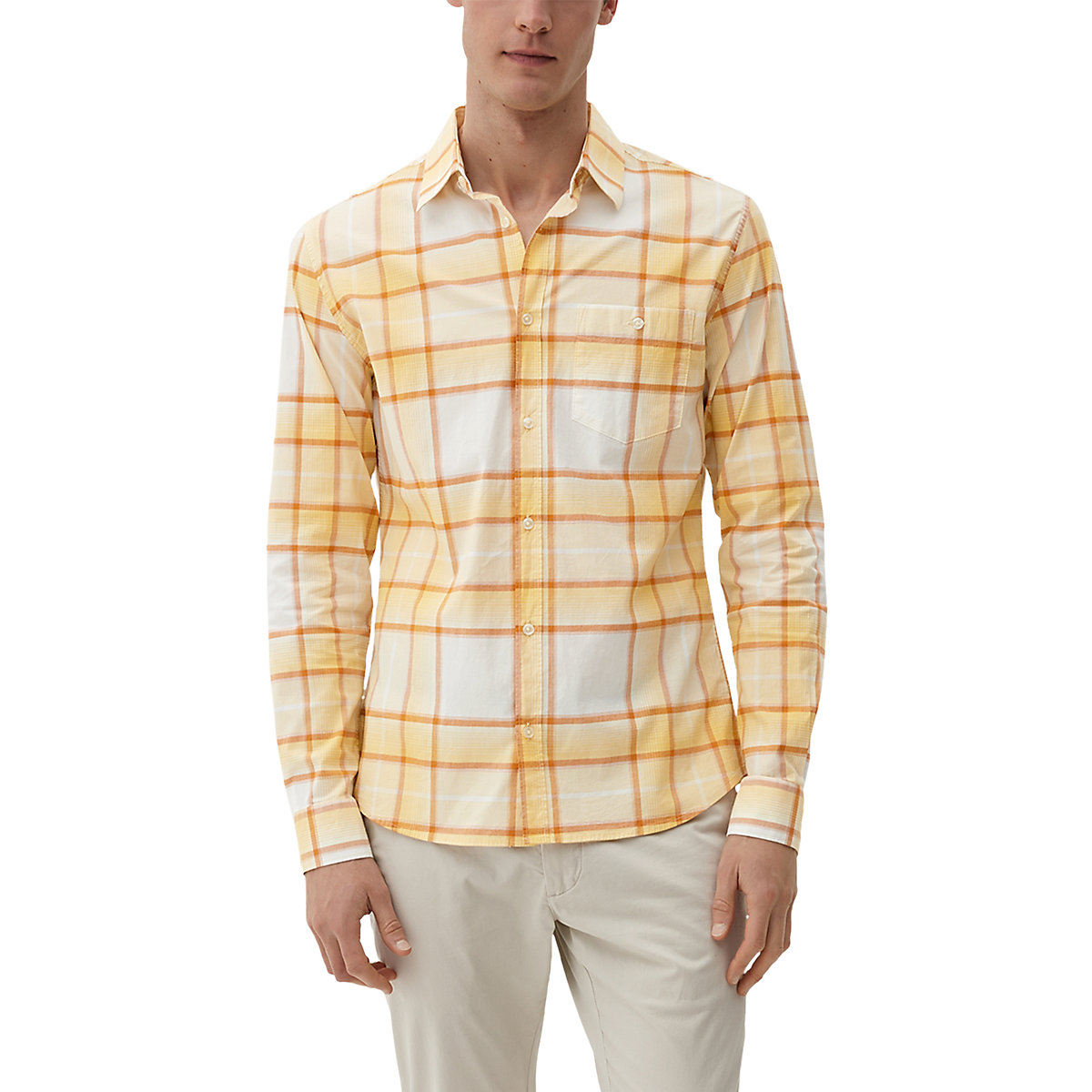 s.Oliver Kariertes Hemd aus Baumwollstretch Langarmhemden gelb