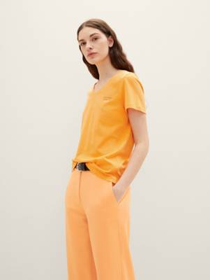 TOM TAILOR T-Shirt T-Shirt mit Text-Print T-Shirts hellorange