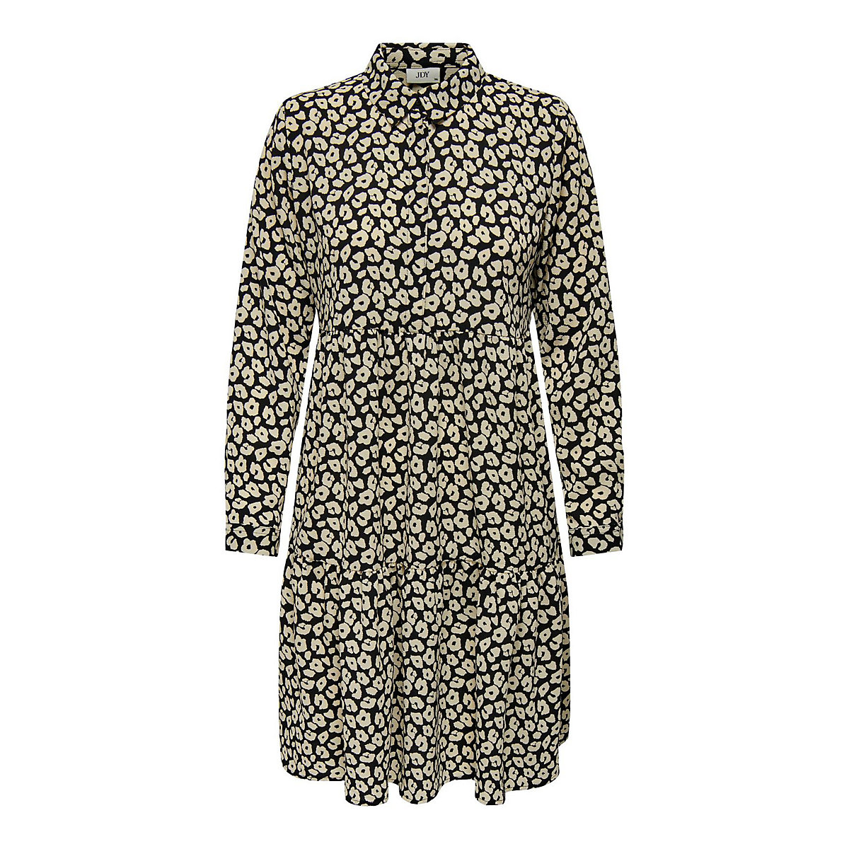 Jacqueline de Yong Kurzes Langarm Kleid Gemusterte Tunika Bluse JDYPIPER schwarz/beige