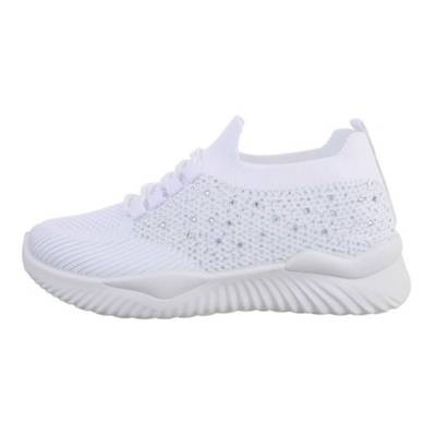 Ital-Design Sneakers Low Lochschnürung Flach Strass weiß