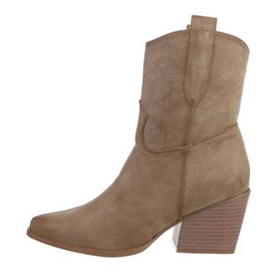 Ital-Design Western- & Bikerboots Reißverschluss Blockabsatz Used Look hellbraun
