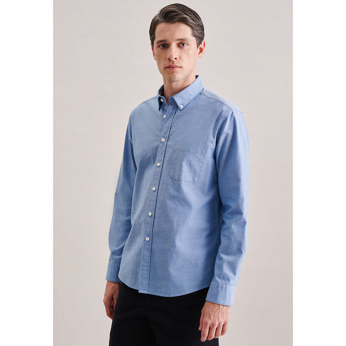 seidensticker Casual Hemd Regular Langarm Button-Down-Kragen Uni Langarmhemden blau