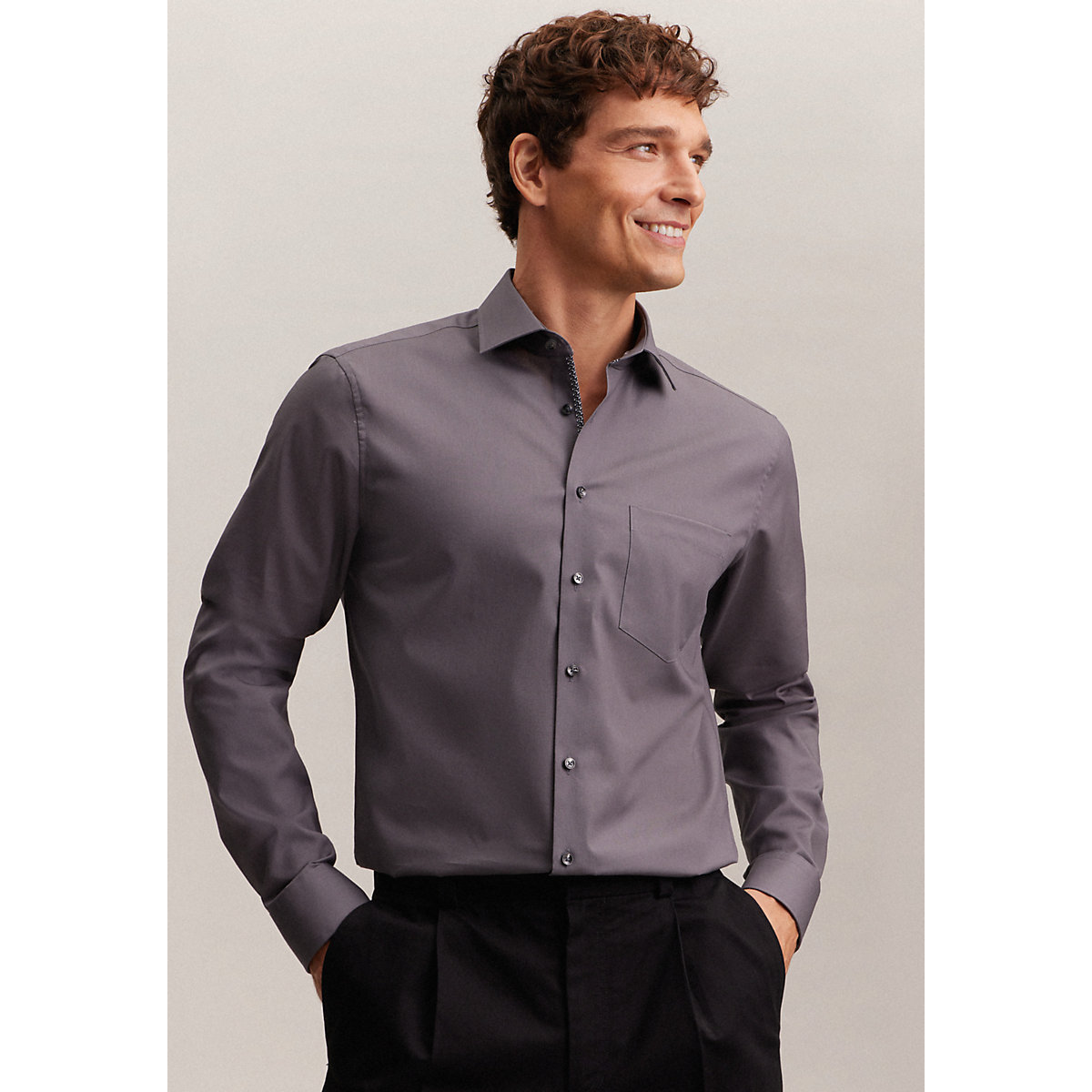 seidensticker Business Hemd Regular Extra langer Arm Kentkragen Uni Langarmhemden grau
