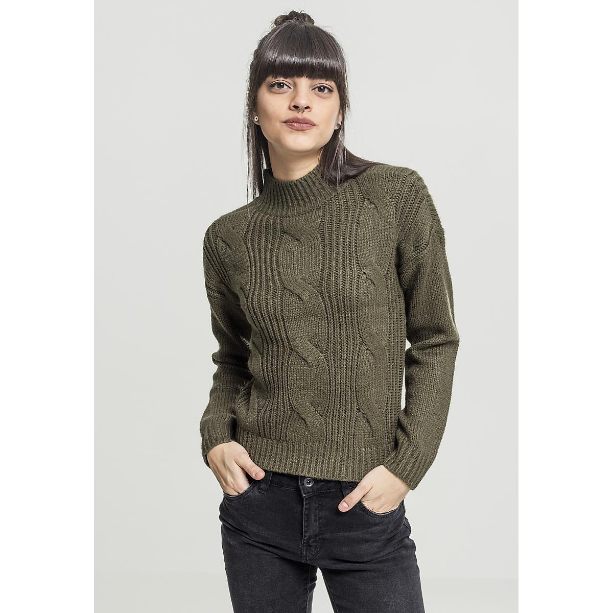 Urban Classics Ladies Short Turtleneck Sweater Sweatshirts olive