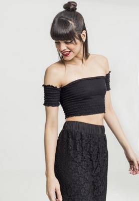 Urban Classics Ladies Cropped Cold Shoulder Smoke Top Tops schwarz