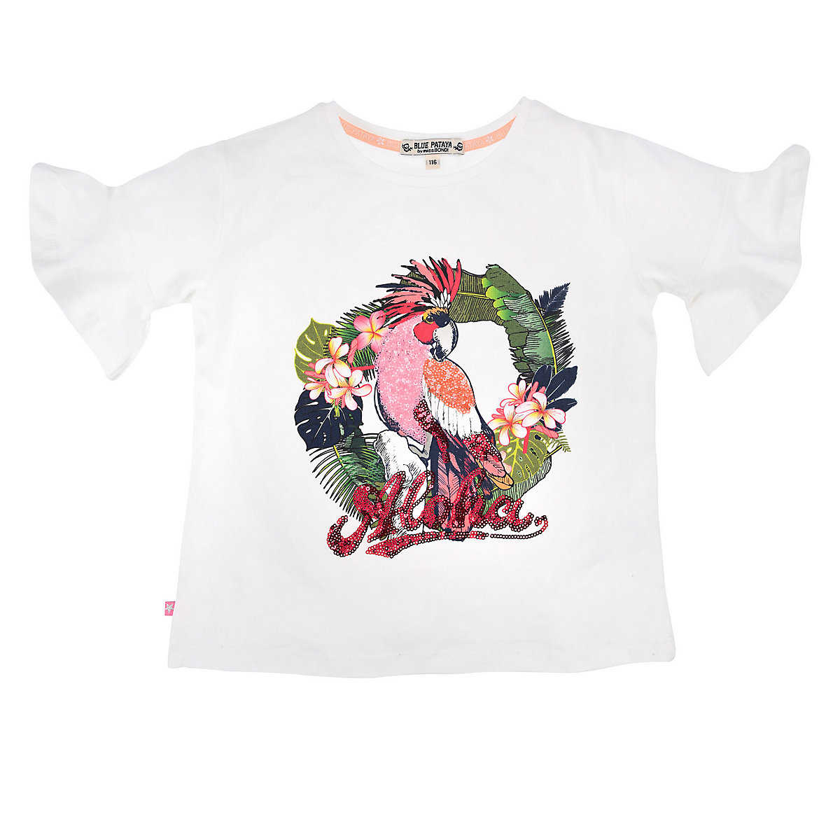 BONDI Kids T-Shirt halbarm 'Papagei' für Mädchen weiß