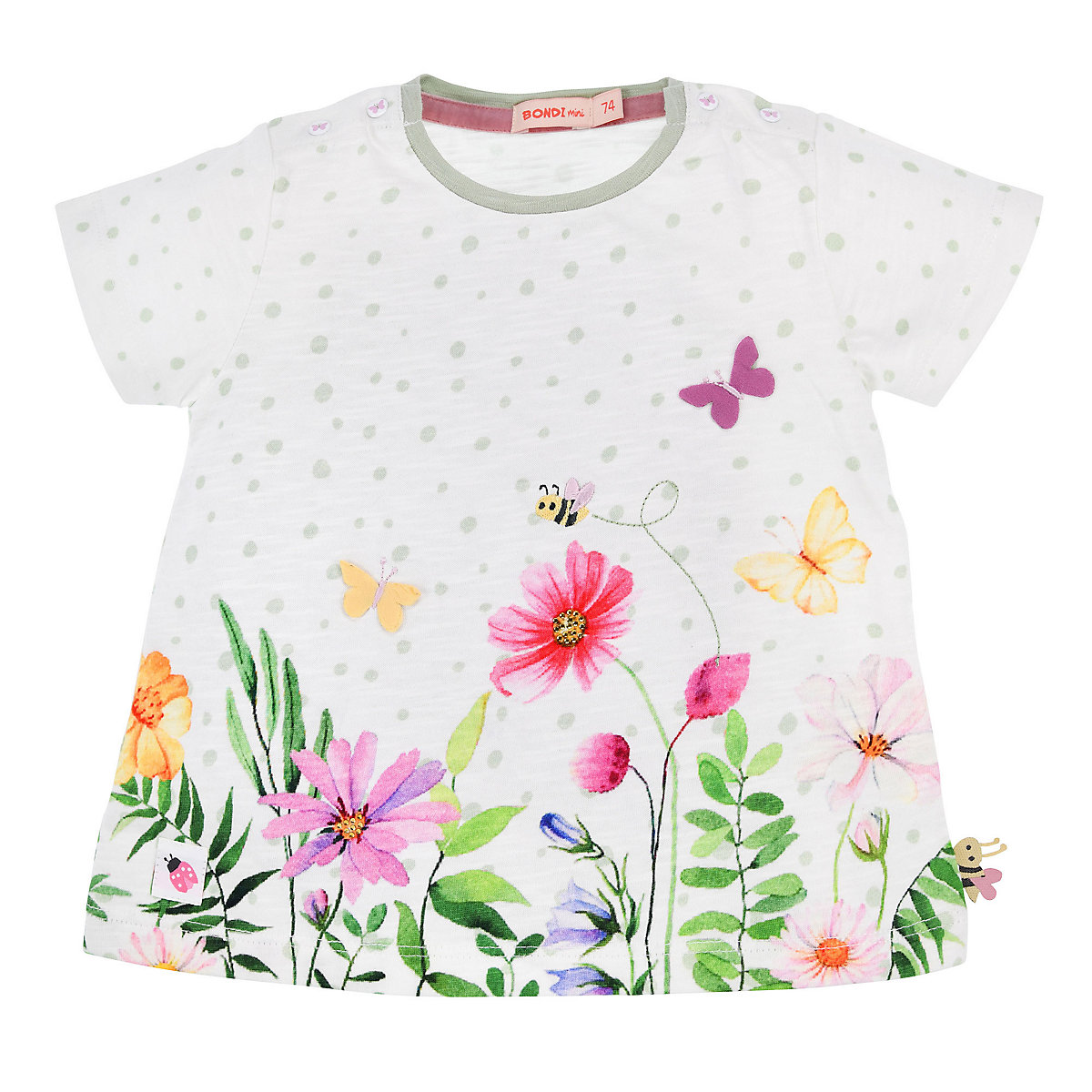 BONDI Kids T-Shirt halbarm 'Blumenwiese' für Mädchen weiß