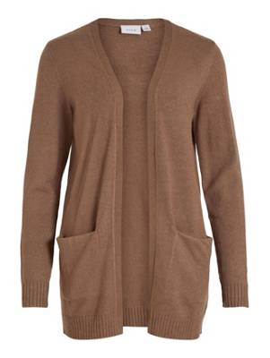 VILA Feinstrick Basic Cardigan Stretch mit Taschen VIRIL braun-kombi