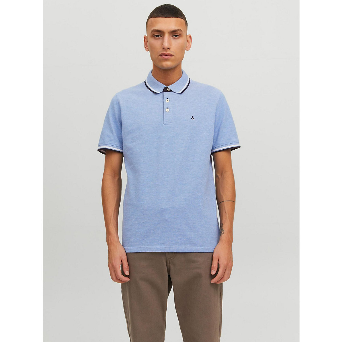 JACK & JONES Polo Shirt JJEPAULOS Sommer Hemd Kragen Pique Cotton blau Modell 2