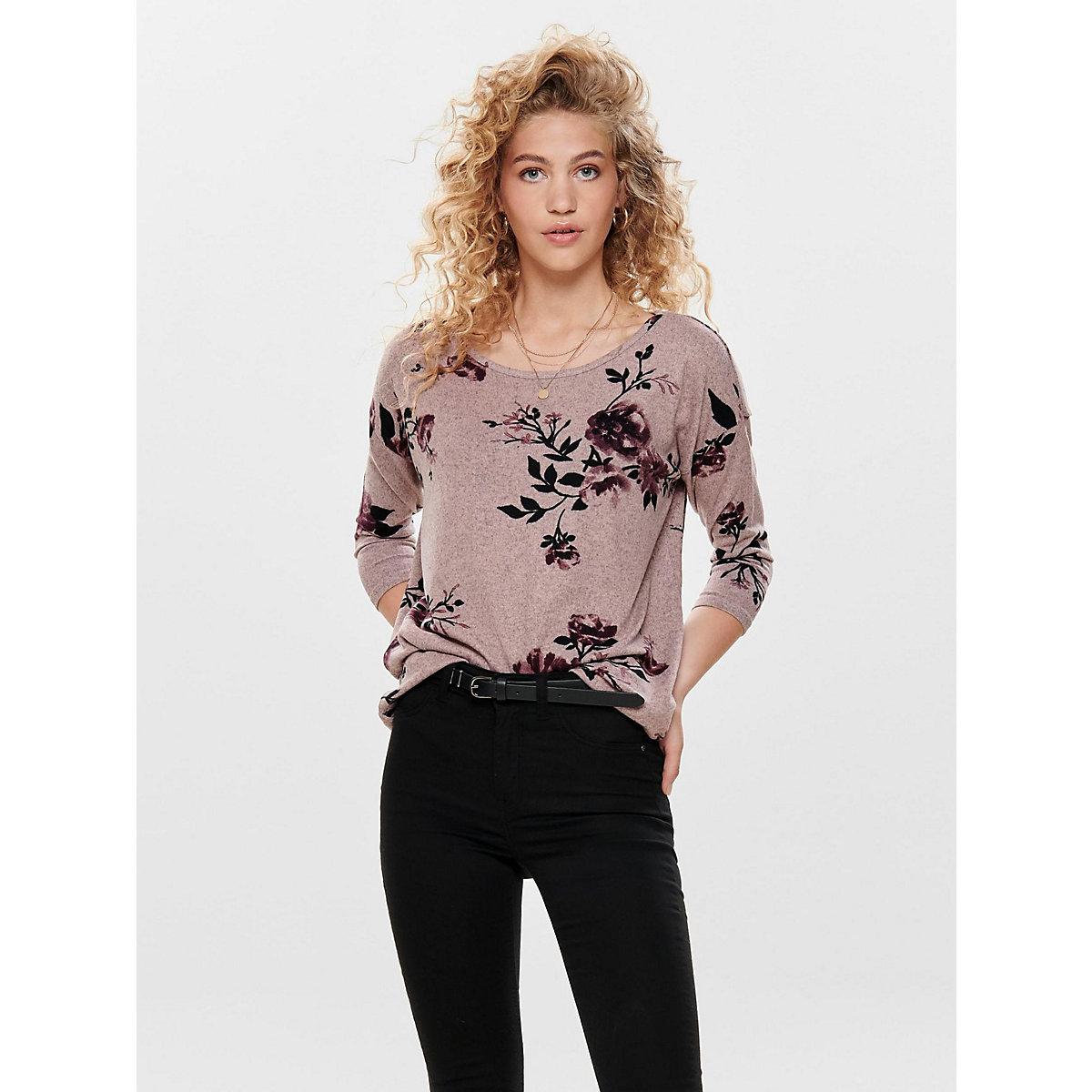 ONLY Print 3/4 Arm Shirt Dünner Rundhals Muster Pullover ONLELCOS rosa