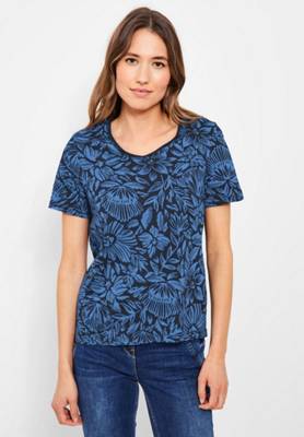 CECIL T-Shirt mit Blumenmuster dunkelblau