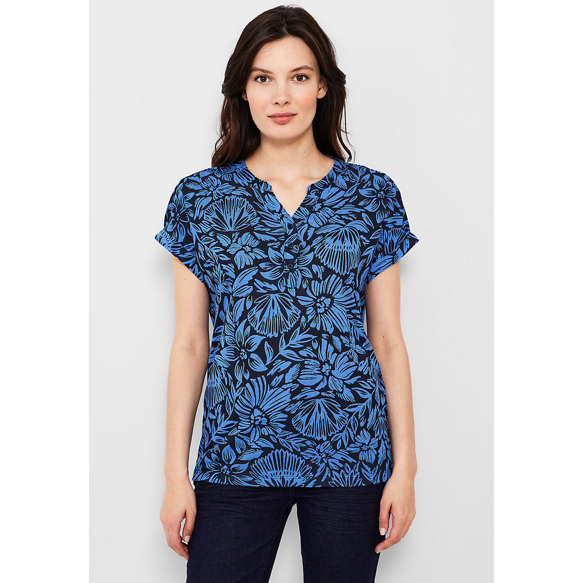 CECIL T-Shirt mit Blumenmuster dunkelblau