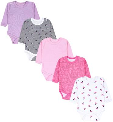 TupTam Mädchen Baby Body Langarm Unifarben 5er Pack für Mädchen lila