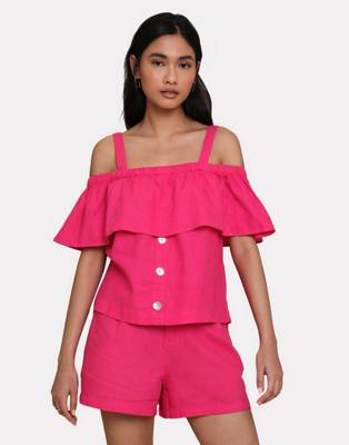 THREADBARE Threadbare Top THB Aspen Linen Bardot Top Tops AdultW pink